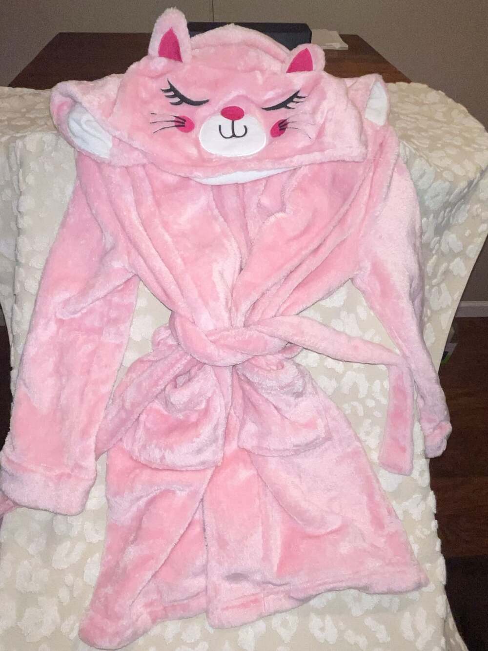 Wonder Nation Girls Pink Cat Hooded Fleece Bathrobe Size M 7-8